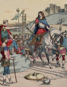 Der gallische Anführer Vercingetorix (72-46 v. Chr.) ergibt sich dem römischen Anführer Julius Caesar (100-44 v. Chr.) nach der Schlacht von Alesia im Jahr 52 v. Chr.