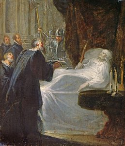 Der Gouverneur von Chateauneuf-de-Randon in Gevaudan übergibt die Schlüssel der Stadt an Bertrand du Guesclin bei seinem Tod 1380