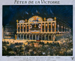 Die Grands Magasins du Louvre geschmückt zur Feier des Sieges von 1918, 14. Juli 1919 von French School