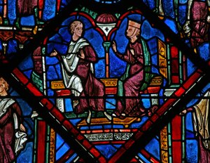 Das Joseph-Fenster: Potiphars Frau versucht, Joseph zu verführen