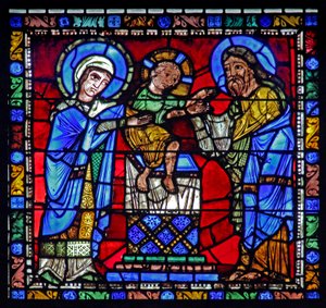 Das Leben Christi Fenster: Die Darstellung im Tempel von French School