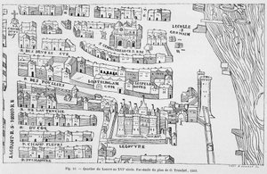 Das Louvre-Viertel im 16. Jahrhundert, Faksimile des Plans von Truschet von French School