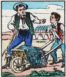 Der Gemüsegärtner. Gravur in „La chanson des metier“. Epinal-Bild, Ende des 19. Jahrhunderts. Private Sammlung von French School