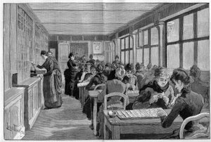 Die Panama-Bond-Ranking-Werkstatt in Paris im Jahr 1888. von French School
