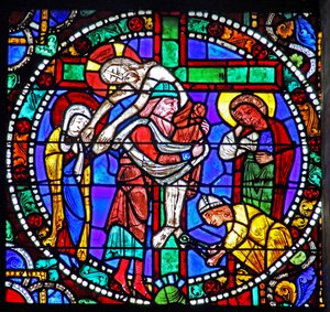 Das Passionsfenster: Die Kreuzabnahme - Depositio - mit Joseph von Arimathäa