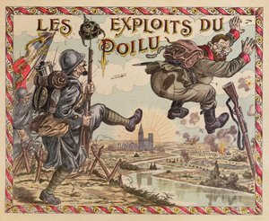 Die Errungenschaften der Poilus, die Deutschen über den Rhein drängend, Titel eines Brettspiels, ca. 1914-15 von French School