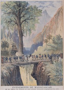 Der Generalresident von Madagaskar, Charles le Myre de Vilers und französische Kolonisten erreichen die Küste, Illustration aus 
