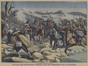 Der Russisch-Japanische Krieg: Ein japanisches Detachement und ihr Kommandant von Kosaken gefangen genommen von French School