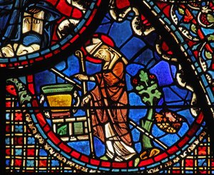 Das St. Lubin Fenster: Segnet etwas Wasser von French School