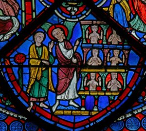 Das St. Thomas Fenster: Gad wird von einem Engel ein Palast gezeigt von French School
