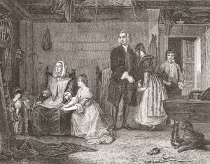 Der Pfarrer von Wakefield versöhnt seine Frau mit Olivia, nach dem Gemälde von Gilbert Stuart Newton. Aus Histoire des Peintres, École Anglaise, veröffentlicht 1867