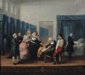 Der Besuch von Monsieur und Madame Necker im Hopital de la Charite, 1780 von French School