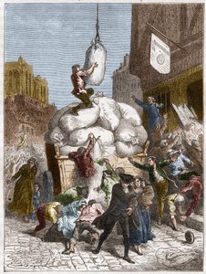 Der Mehlkrieg: Plünderung von Bäckereien in Paris um 1775 (erste der Französischen Revolution) (Stich) von French School