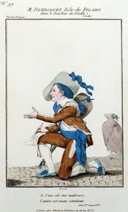 Der Schauspieler Dazincourt im Théâtre Français in der Rolle des Figaro in Der Barbier von Sevilla von Pierre Augustin Caron de Beaumarchais (1732-1799)