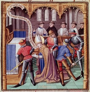 Die Ermordung von Thomas Becket im Jahr 1170 (Ermordung von Saint Thomas von Canterbury) Miniatur aus „Le miroir historial“ (Speculum Historiale) von Vincent de Beauvais (1190-1264) ins Französische übersetzt von Jean de Vignay