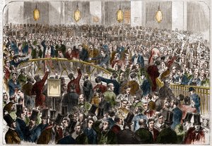 Der Korb der Börsenmakler an der Pariser Börse im Jahr 1867. von French School