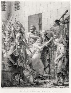 Der Mut von Elisabeth Cazotte, die ihren Vater vor dem Mob schützt (Stich) von French School