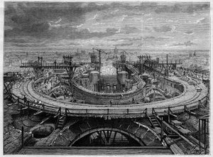 Die Baustelle der Kirche Sacré-Cœur von Montmartre im Jahr 1886, in „Die Illustrierte Welt“. von French School