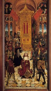 Die Krönung Davids zum König von Israel. Malerei der französischen Schule des 16. Jahrhunderts. 1501. aus der Kathedrale von Amiens.