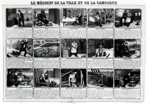 Der Arzt der Stadt und des Landes und ihre verschiedenen Patienten, veröffentlicht von J.B. Gadolachez Cours de Brosses in Lyon, Ende des 19. Jahrhunderts. von French School