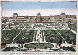 Die Gärten und der Palast der Tuilerien - Gravur