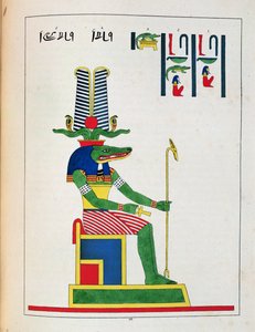 Der Gott Sovk, Illustration aus Pantheon égyptien: Sammlung mythologischer Figuren des alten Ägypten, von Jean-Francois Champollion, veröffentlicht ca. 1986 von French School
