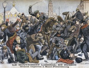 Die liberale Bewegung in Russland, heftige Auseinandersetzungen in St. Petersburg, Illustration aus Le Petit Journal: Supplement illustre, 25. Dezember 1904