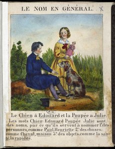 Der Name im Allgemeinen (ein Junge mit einem Hund und ein Mädchen mit einer Puppe)