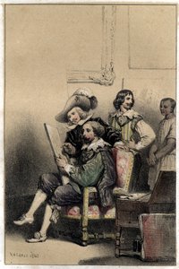 Der Maler Diego Velázquez (1599-1660) empfängt in seinem Atelier Pierre Paul Rubens (1577-1640). Platte aus "Szenen aus dem Leben berühmter Männer", Gravur in zwei Farben von Valerio. 1843 von French School