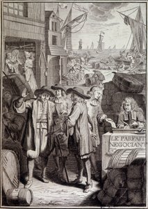 Die perfekte Verhandlung (Abschluss eines Marsches in einem Hafen im 18. Jahrhundert) - Frontispiz eines Werkes von Jacques Savary