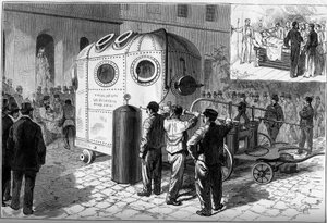 Die pneumatische Glocke zur Anästhesie von Patienten während chirurgischer Eingriffe. Saint Louis Hospital in Paris von French School