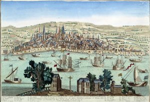 Der Hafen und die Stadt Bordeaux - Gravur von French School