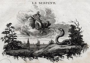Die Schlange. Fabel von Äsop. Geschrieben von Guillaume Montfort und graviert von Beauble im Jahr 1801. von French School