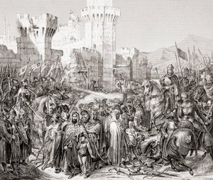 Die Übergabe von Akkon an Philipp II. von Frankreich, genannt Philipp August, während des Dritten Kreuzzugs, aus L
