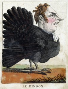 Der Truthahn in Karikatur, Charakterstudie „flüchtiger Charakter“ 19. Jahrhundert, populäre Bildsprache von French School