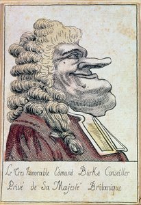 Der sehr ehrenwerte Edmund Burke, Privatberater Seiner Majestät, des britischen Königs, französische Karikatur, ca. 1790