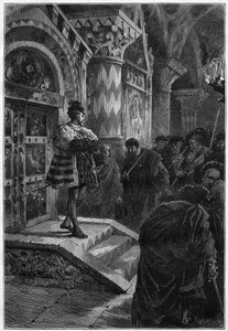 Theateraufführung: „Hernani“ von Victor Hugo, Akt IV Szene 4. Paris, Comédie-Française von French School