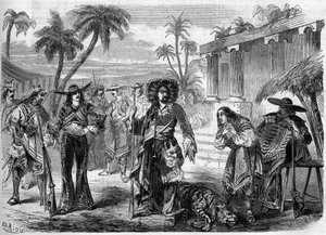 Theateraufführung von „Les Pirates de la Savane“ (erster Akt, drittes Bild) von Auguste Anicet Bourgeois (1806-1871) und Ferdinand Dugue. Paris, Théâtre de la Gaîté von French School