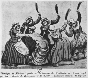 Theroigne de Mericourt, ausgepeitscht von einer Gruppe Pariser Jakobinerinnen, 16. Mai 1793 (Aquarell auf Papier) von French School