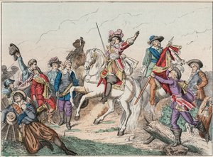 Dreißigjähriger Krieg (1618-1648): Prinz Louis II. von Bourbon Conde, bekannt als der Große Conde (1621-1686), Herzog von Enghien, begrüßt die Leiche des Grafen von Fontaine in der Schlacht von Rocroi gegen die Spanier am 19. Mai. von French School
