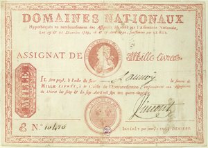 Tausend-Livre-Banknote mit einem Bild von Ludwig XVI. (1754-93), 1790