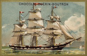 Dreimastiges Segelschiff im Hafen