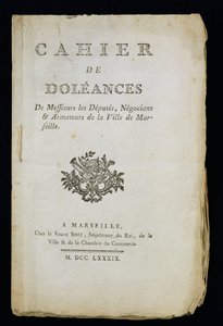 Titelseite des Beschwerdebuchs der Abgeordneten, Kaufleute und Schiffseigner von Marseille, 1789 von French School