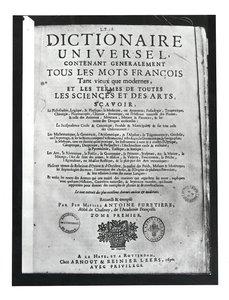 Titelseite des Dictionnaire Universel von Antoine Furetiere (1619-88) 1690 von French School