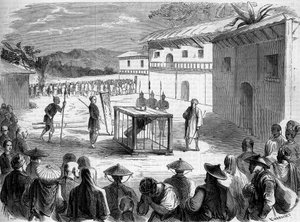 Folter, die Pater Auguste Chapdelaine (1814-1856) erlitt; katholischer Priester und Missionar in China, Provinz Quang-si