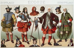 Traditionelle schottische Kostüme - in „Das historische Kostüm“ von Racinet von French School