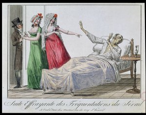 Tragische Folge des Besuchs von Bordellen, Karikatur eines Syphilitikers, ca. 1800