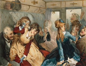 Zug des Vergnügens, Illustration für Madame Telliers Haus, von Guy de Maupassant von French School