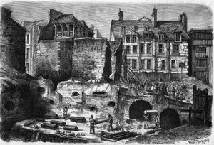 Transformationen von Paris unter dem Zweiten Kaiserreich, Haussmanns Paris; entdeckte Gräber bei den Ausgrabungen in der Rue des Gobelins. von French School