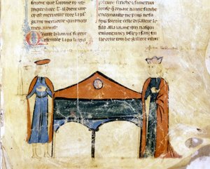Tristan und Isolde. Miniatur eines französischen Manuskripts aus dem 14. Jahrhundert. Bibl. Marciana, Venedig.